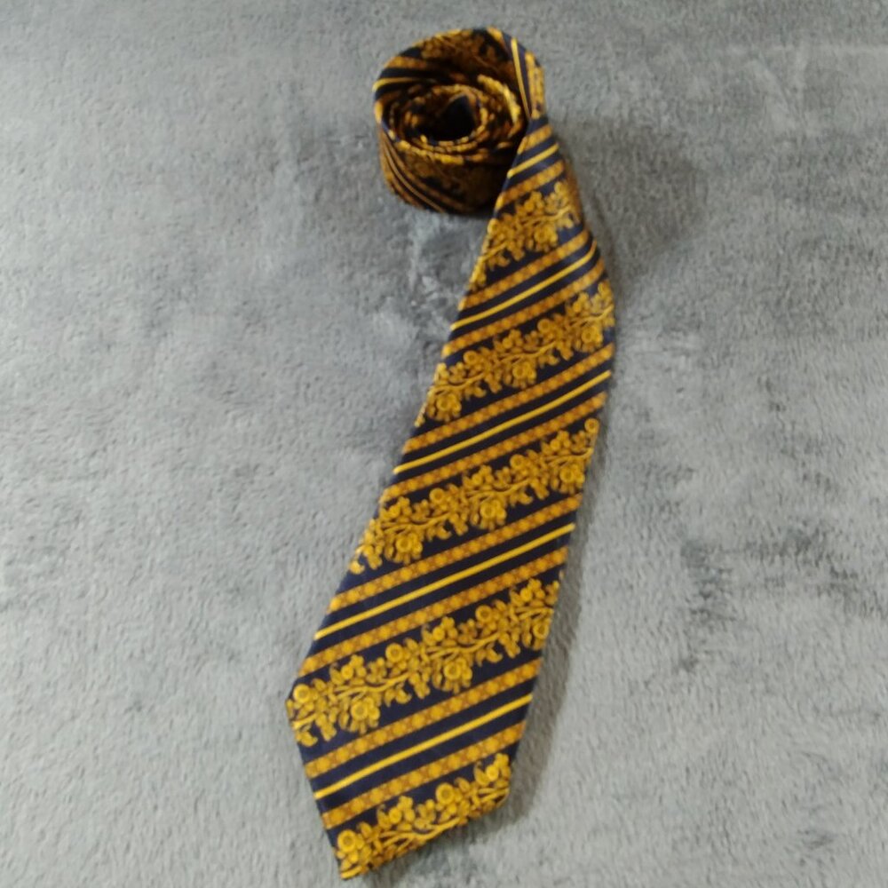 Lanvin Paris 100% Silk Tie Blue and Gold